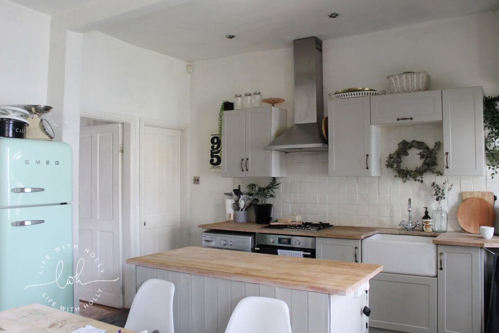 Grey Kitchen with Wooden Worktops - Easy Kitchen Updates by Life with Holly