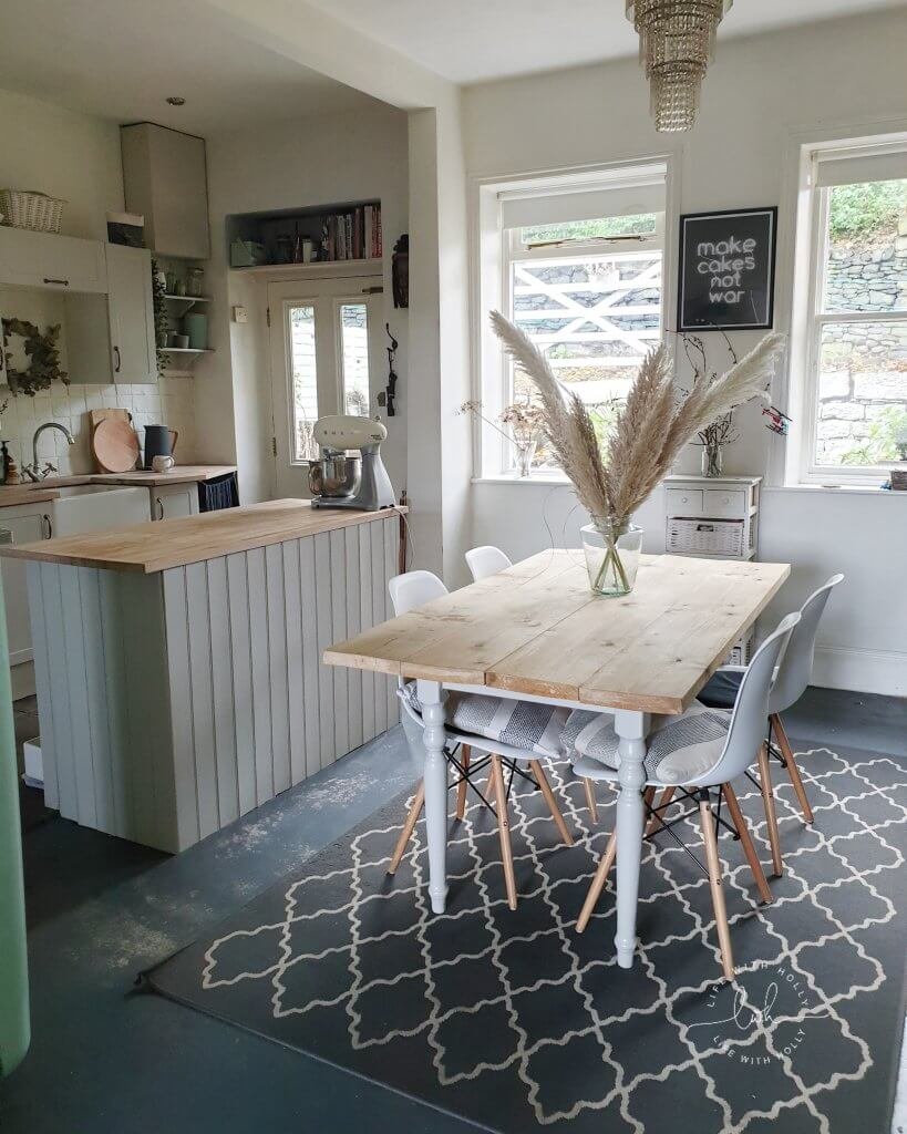 Open Plan Kitchen Diner in Grey Shaker Style with Pampas Grass by Life with Holly