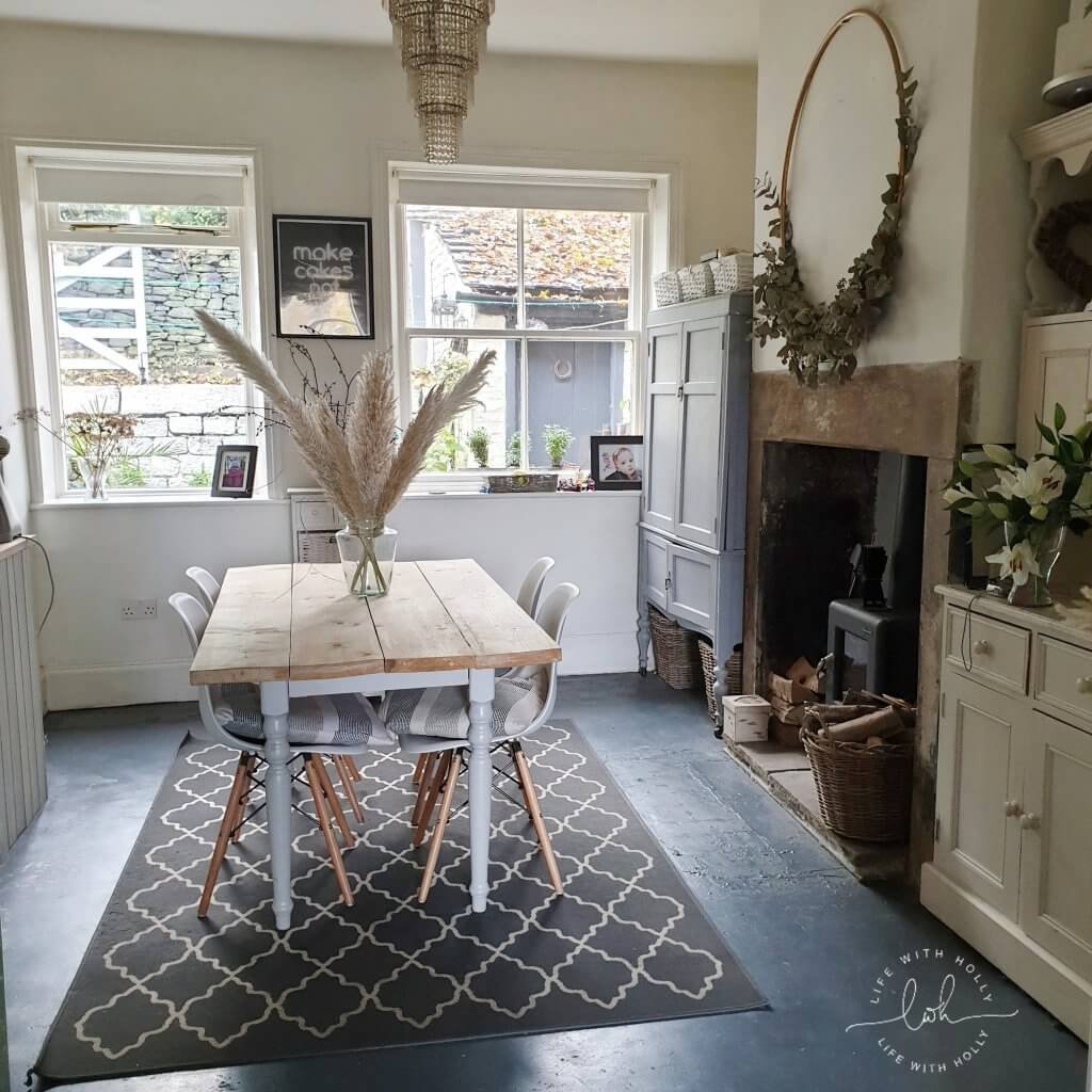 Victorian Kitchen Dining Area with Grey Painted Concrete Floor by Life with Holly 2020 Goals