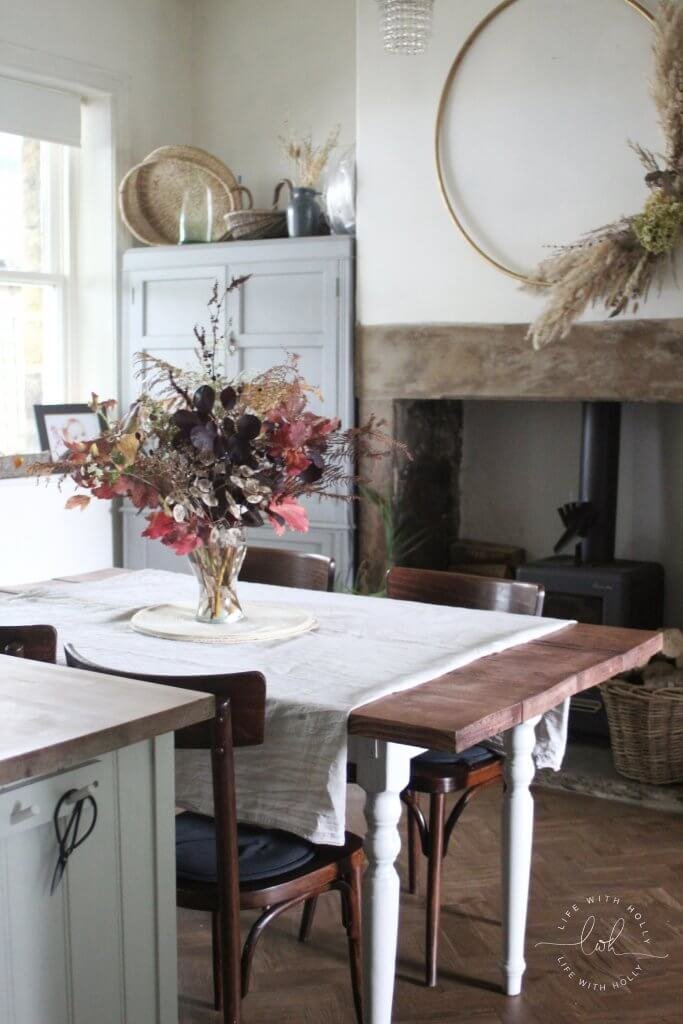 Rustic Dining Room with Autumn Flower Display - Autumnal Foraging Tips by Life with Holly