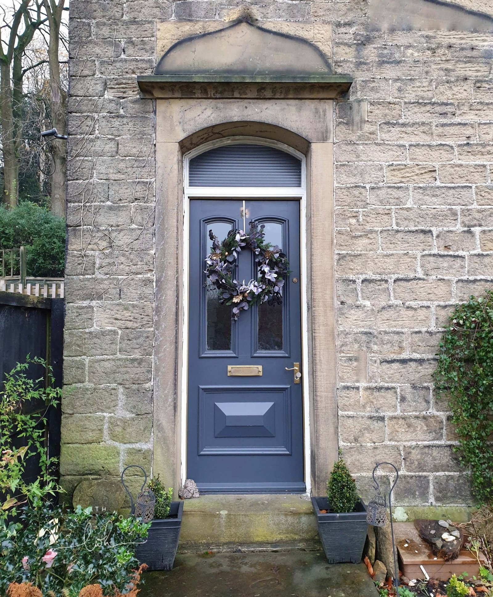 Victorian Front Door with Christmas Wreath - Faux Christmas Wreath Workshop with OKA Harrogate by Life with Holly