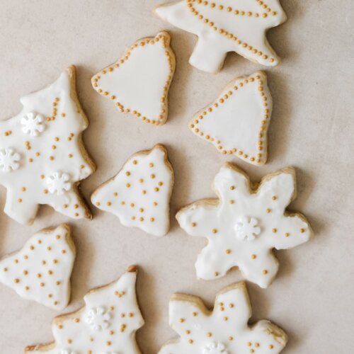 White and gold homemade Christmas cookies