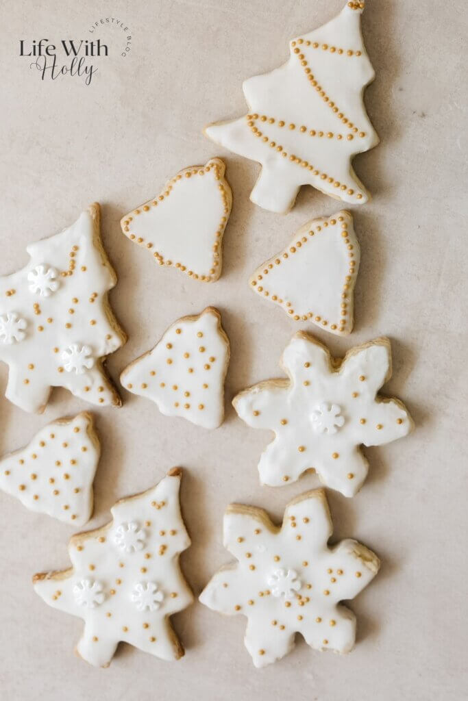 White and gold homemade Christmas cookies