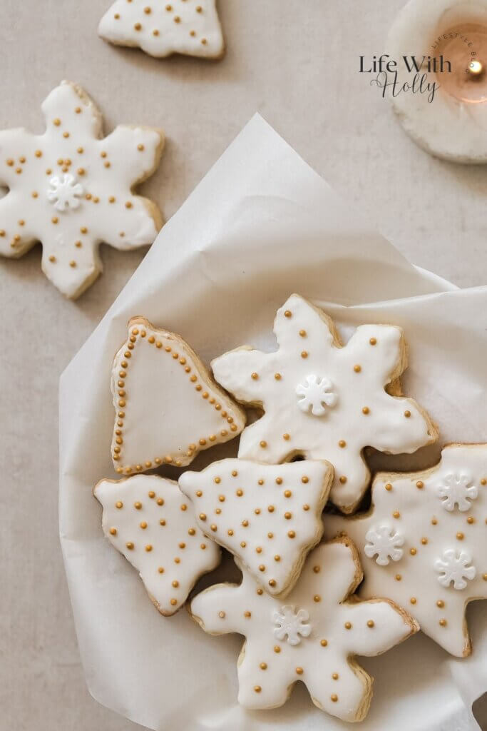 White and gold homemade Christmas cookies