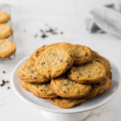A pile of choc chip cookies