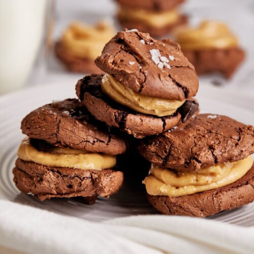 Chocolate peanut butter brownie sandwich cookies