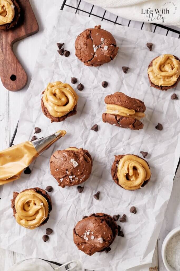 Chocolate peanut butter brownie sandwich cookies