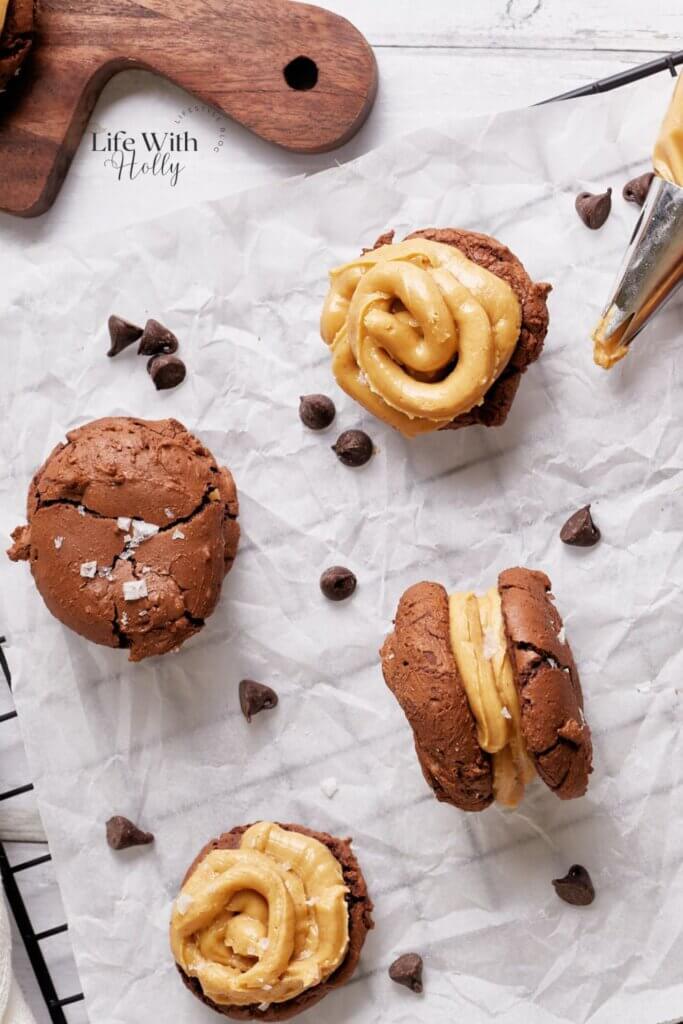 Chocolate peanut butter brownie sandwich cookies