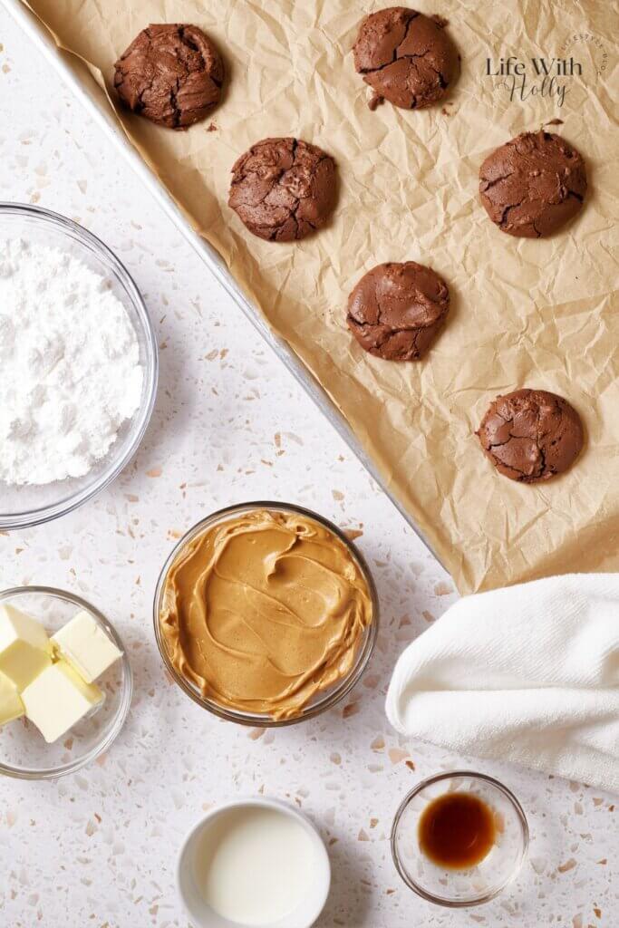Chocolate peanut butter brownie sandwich cookies