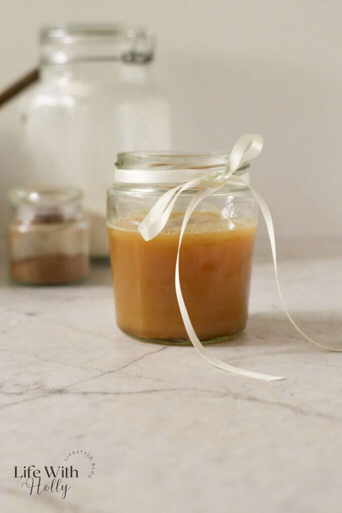 A jar of homemade caramel sauce