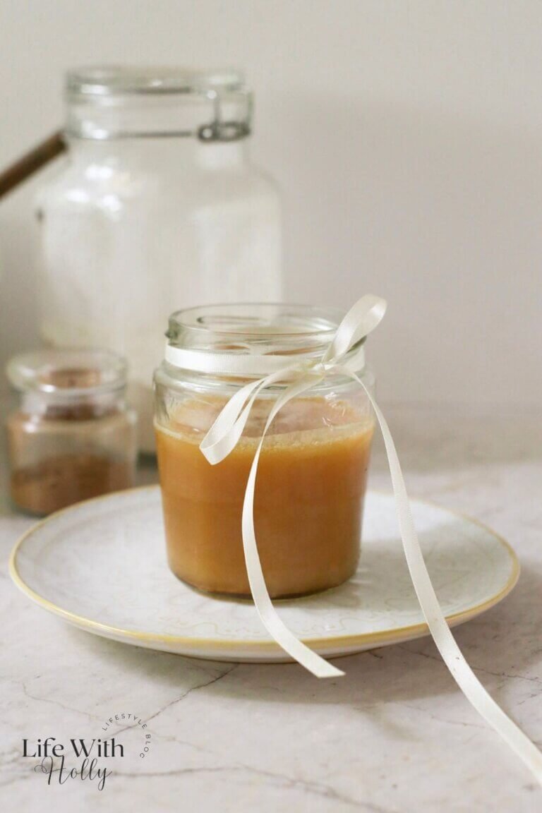 A jar of homemade caramel sauce