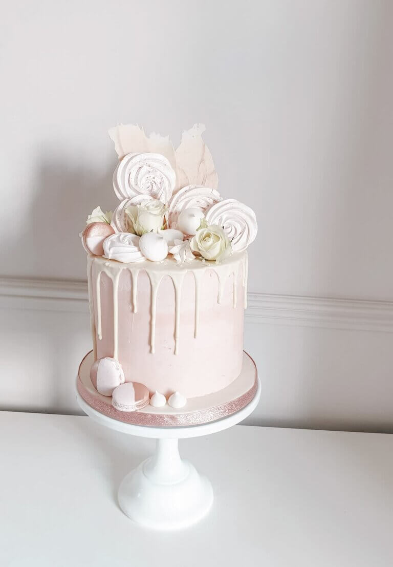 Pink and White Drippy Birthday Cake