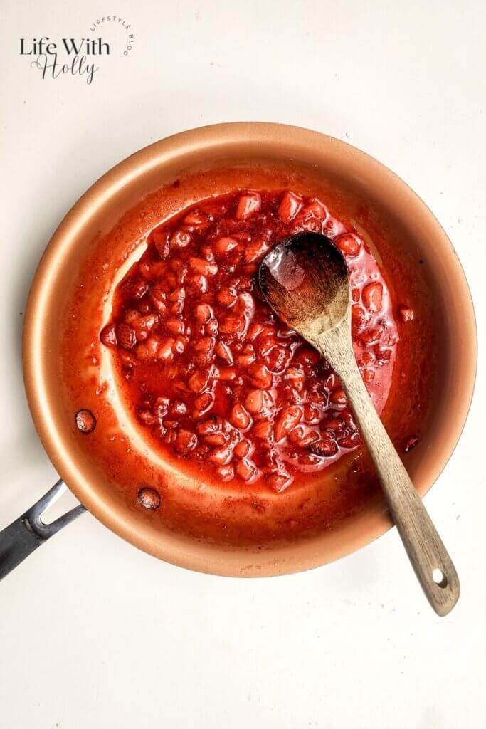 Strawberry compote in a pan