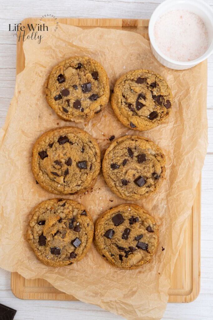 Brown Butter Salted Toffee Choc Chip Cookies