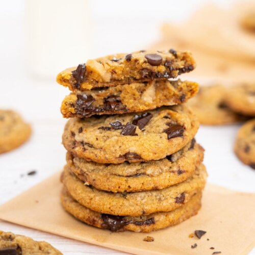 Brown Butter Salted Toffee Choc Chip Cookies