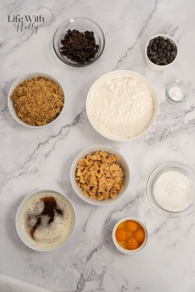 Brown Butter Salted Toffee Choc Chip Cookies ingredients