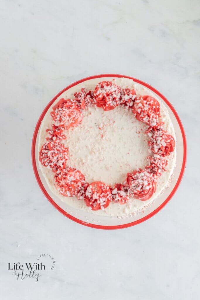 Top down view of Chocolate peppermint layer cake