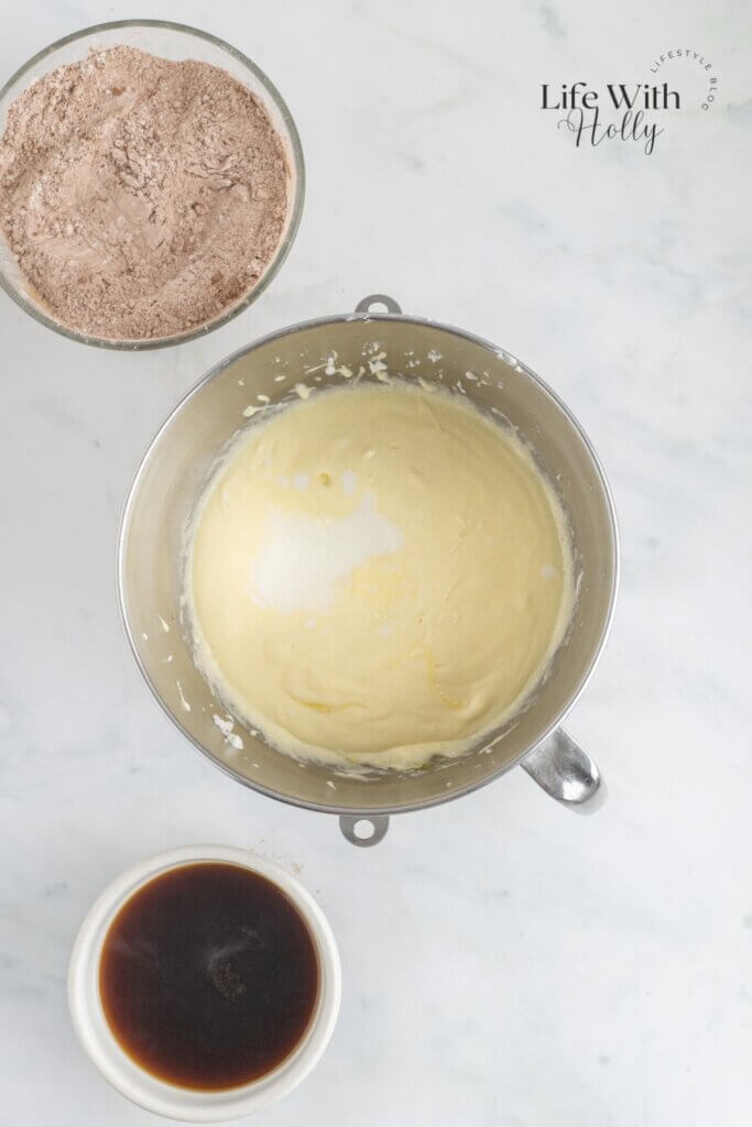 Process shot for Chocolate peppermint layer cake