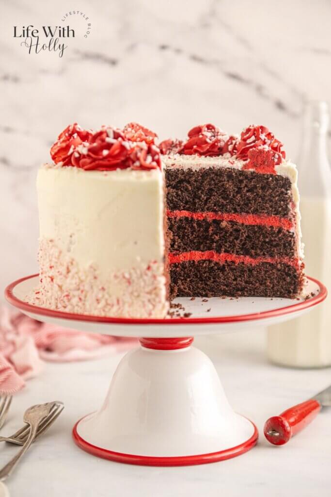Chocolate peppermint layer cake inside