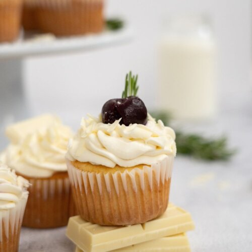 White chocolate cherry cupcakes