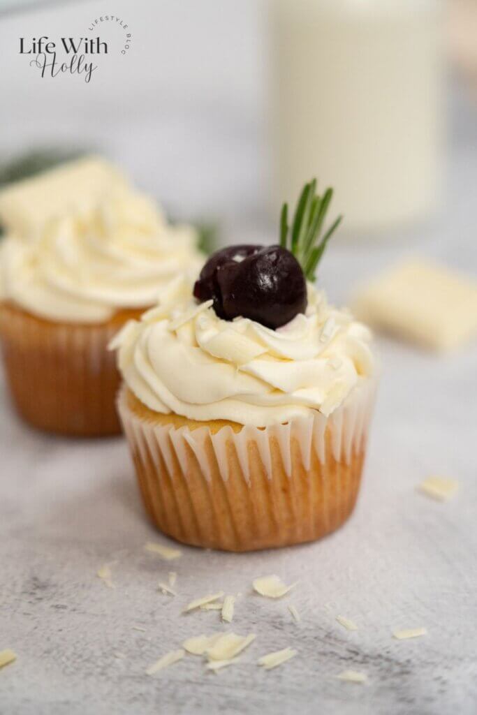 White chocolate cherry cupcakes