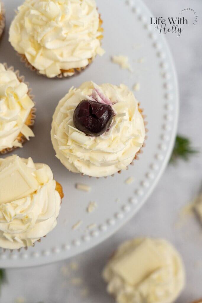 White chocolate cherry cupcakes