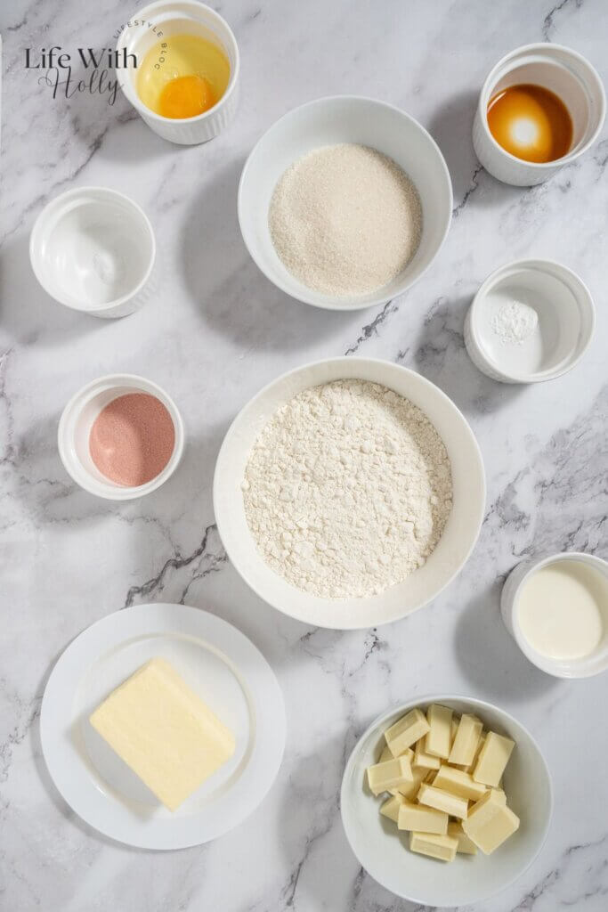 Ingredients for Raspberry White Chocolate Thumbprint Cookies