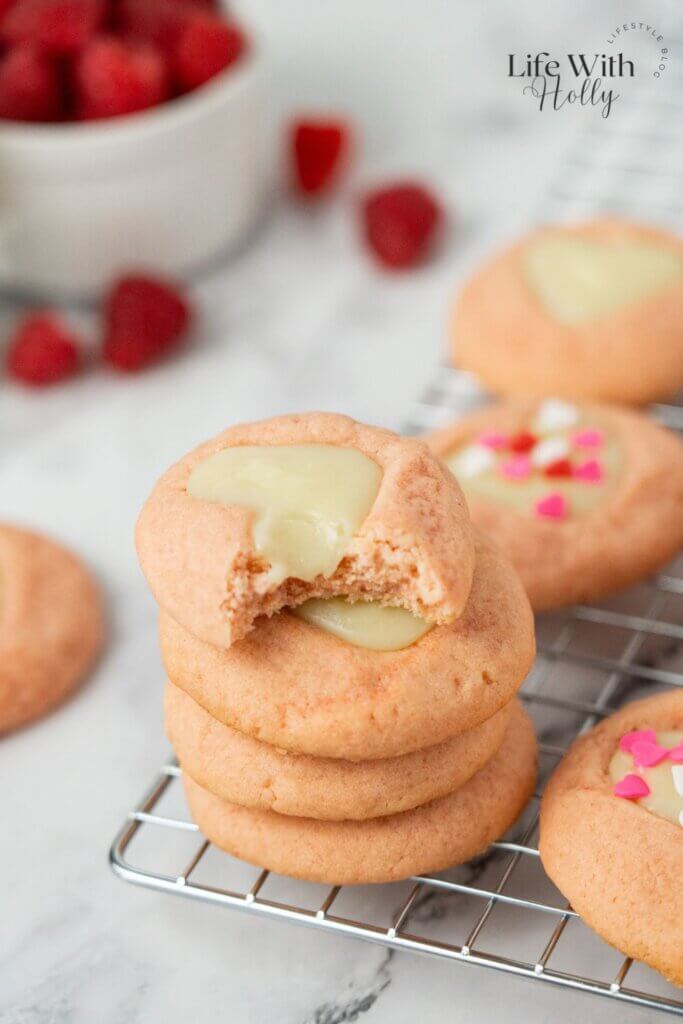 Raspberry White Chocolate Thumbprint Cookies, perfect for Valentine's Day