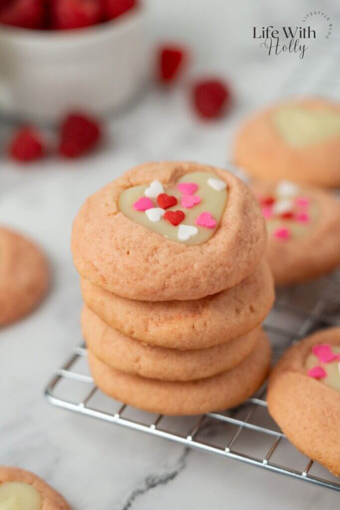 Raspberry White Chocolate Thumbprint Cookies, perfect for Valentine's Day