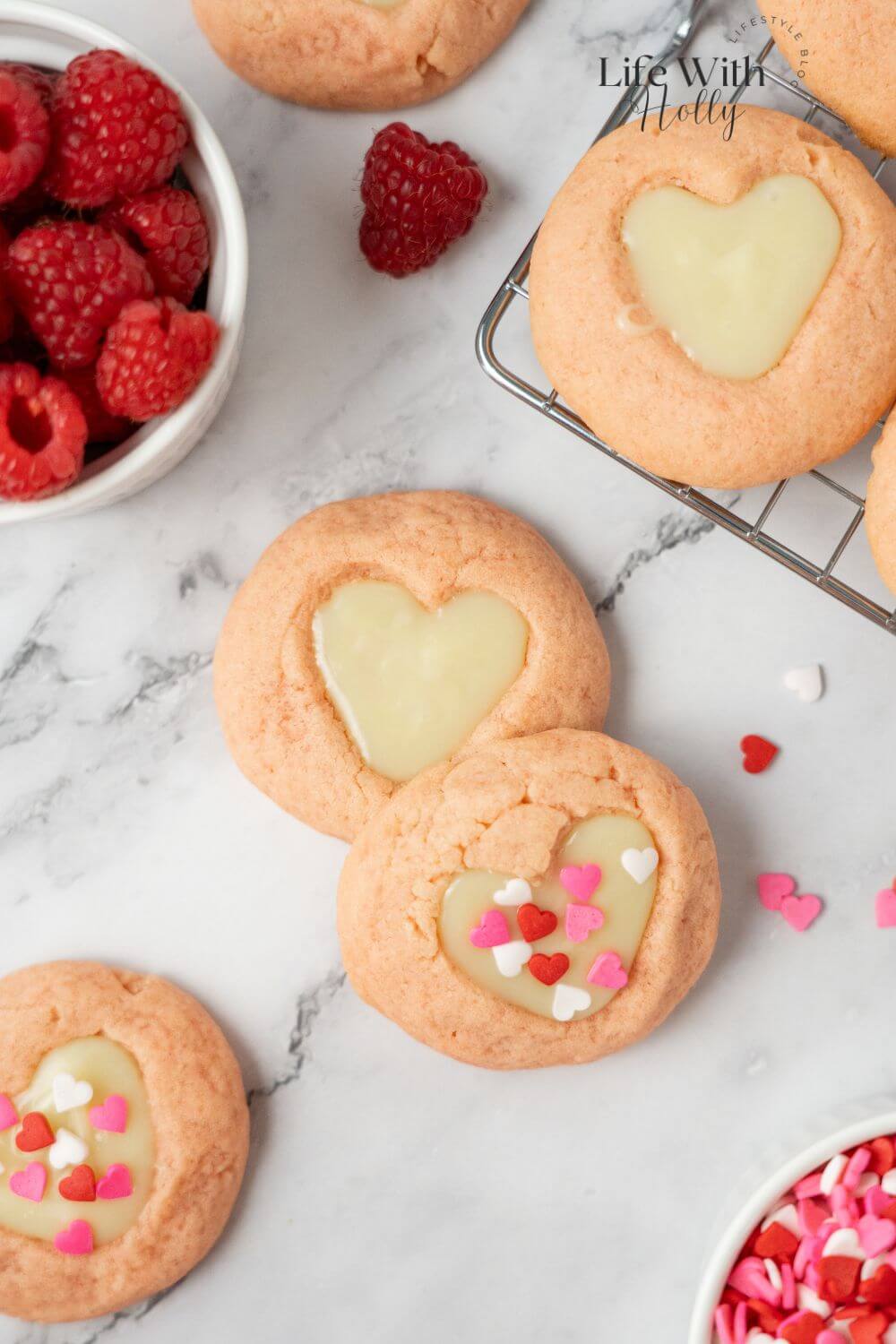 Raspberry White Chocolate Thumbprint Cookies, perfect for Valentine's Day