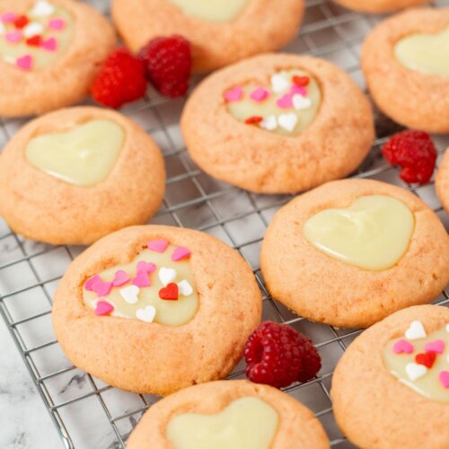 Raspberry White Chocolate Thumbprint Cookies, perfect for Valentine's Day
