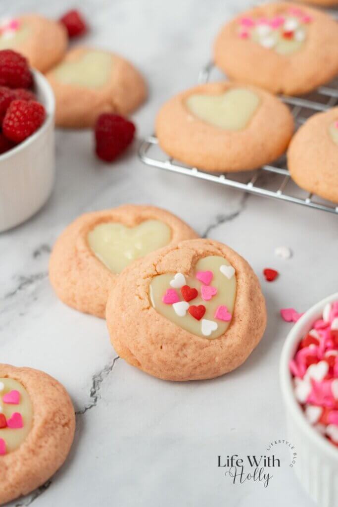 Raspberry White Chocolate Thumbprint Cookies, perfect for Valentine's Day
