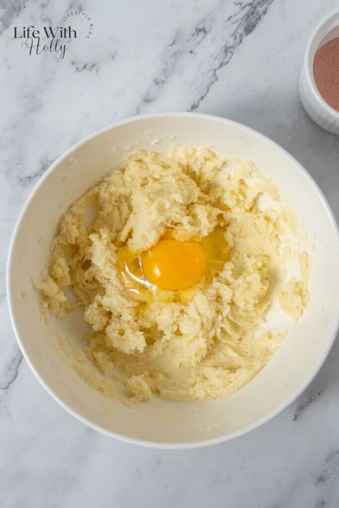 Process shot for Raspberry White Chocolate Thumbprint Cookies
