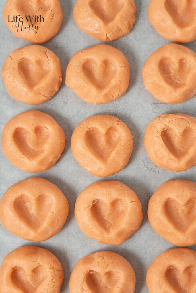 Process shot for Raspberry White Chocolate Thumbprint Cookies